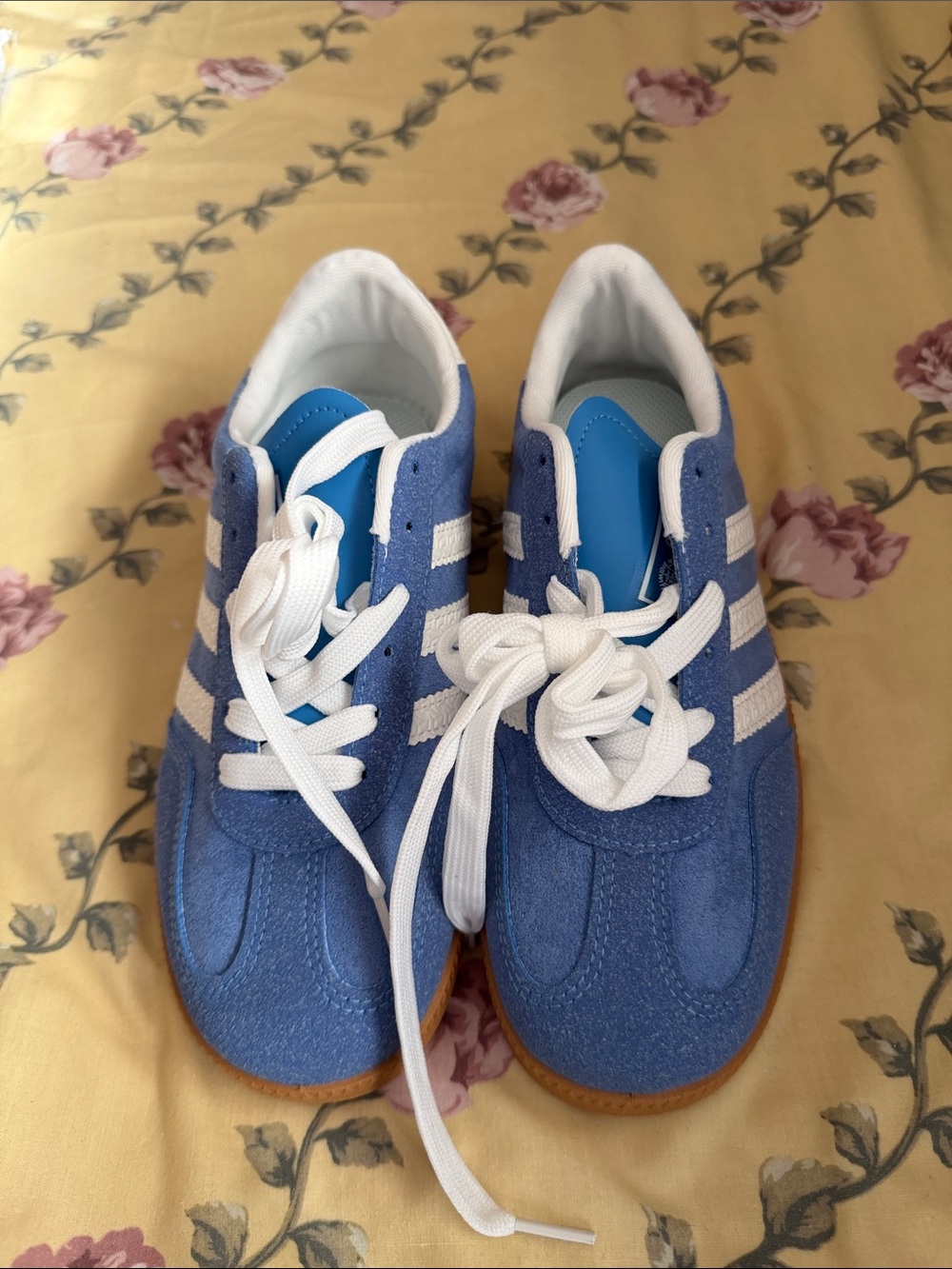 adidas Kids Blue Suede Sneakers with White Stripes